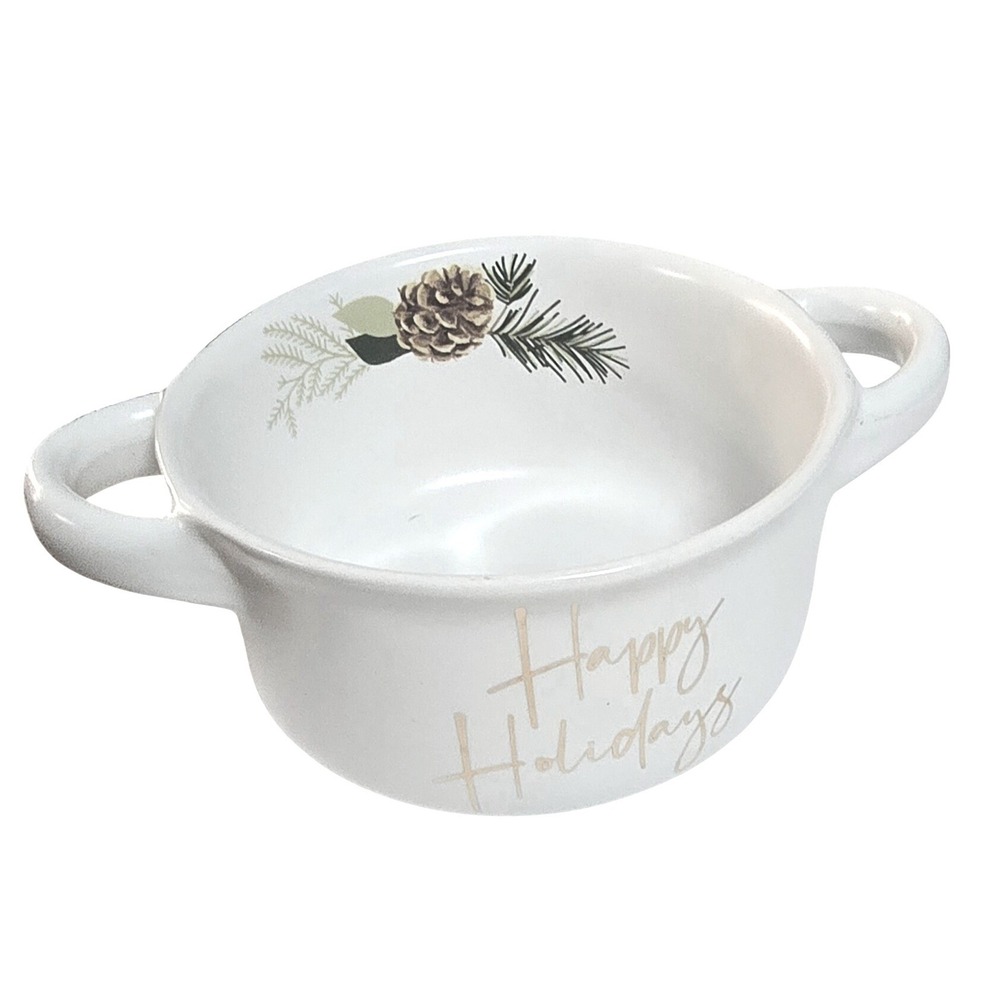 Global Design Connections Happy Holidays Ceramic Soup Bowl Crock with Handles